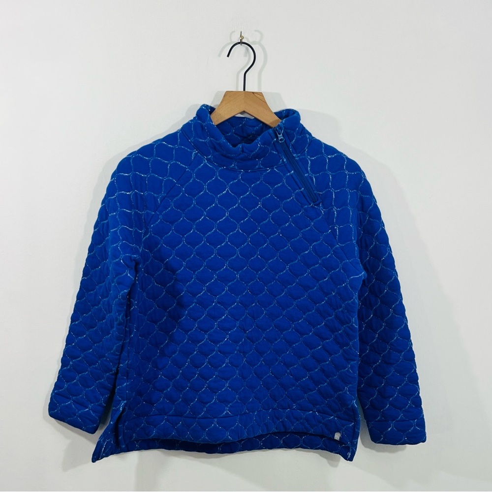 T By Talbots Metallic Asymmetrical Zip Quilted Pullover Royal Blue Turtleneck Mp